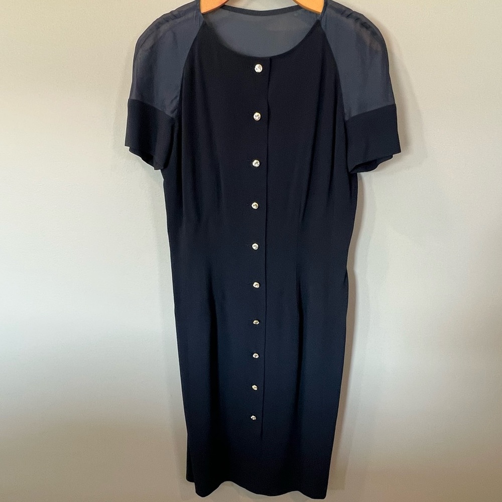 Valentino Miss V Vintage 1980s Navy Pencil Dress SZ 44 Medium